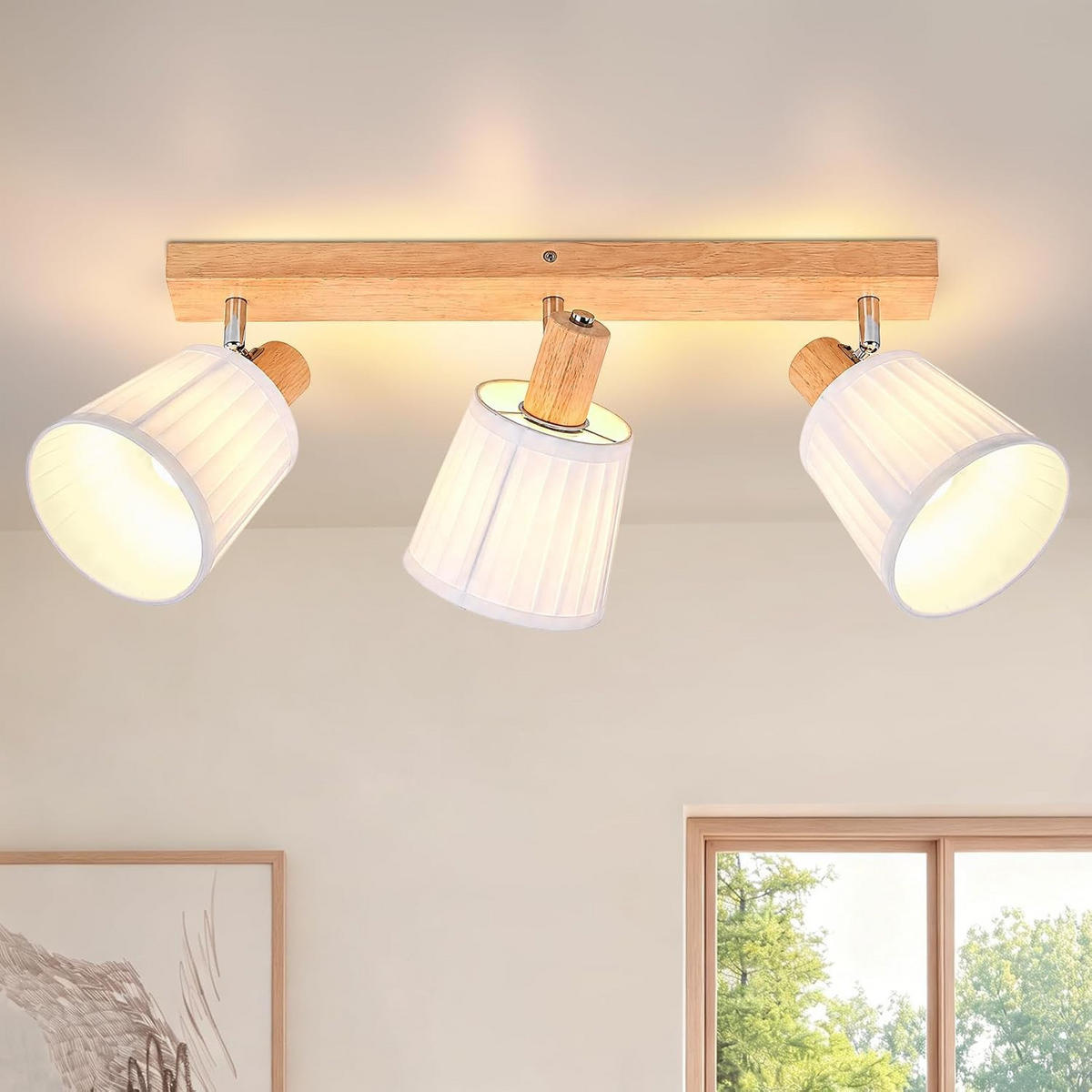 DECKENSTRAHLER Wylveth 42/13/19 cm - Weiß/Braun, Holz/Textil (42/13/19cm) - ZMH