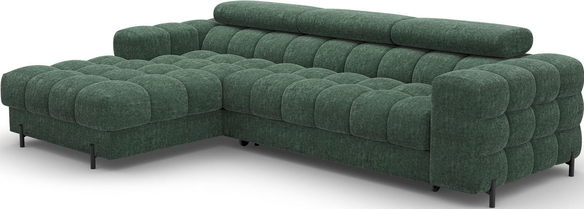 ECKSOFA FELRO mit Schlaffunktion, Bettkasten & verstellbaren Kopfstützen – Modernes Premium-Ecksofa in L-Form - Grün, Kunststoff (285/181cm) - Wohnideebilder
