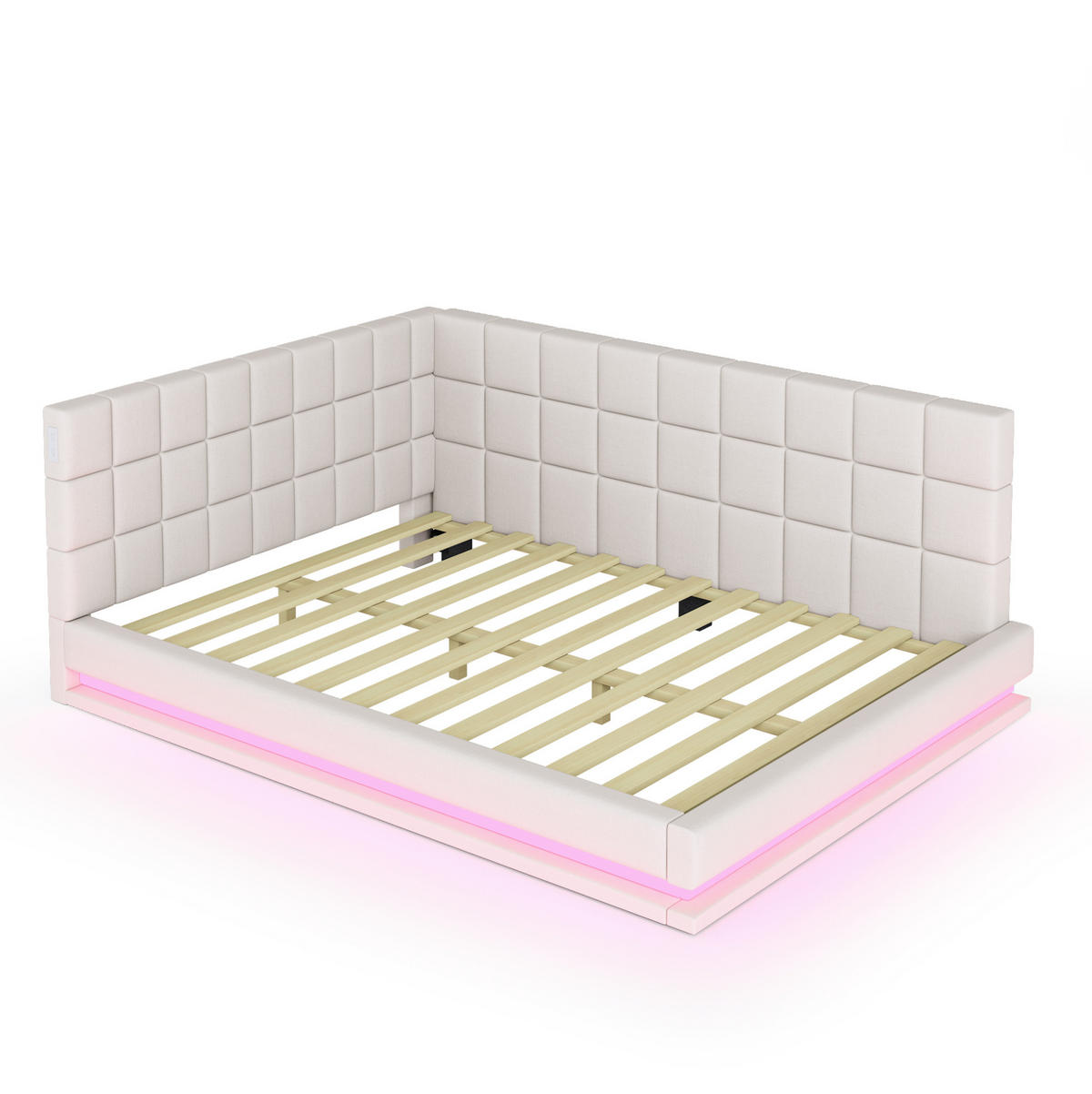 POLSTERBETT 160/200 cm Beige aus Leinenstoff mit LED-Beleuchtung und USB-Anschluss - Beige, Textil (160/200cm) - OKMYHOME