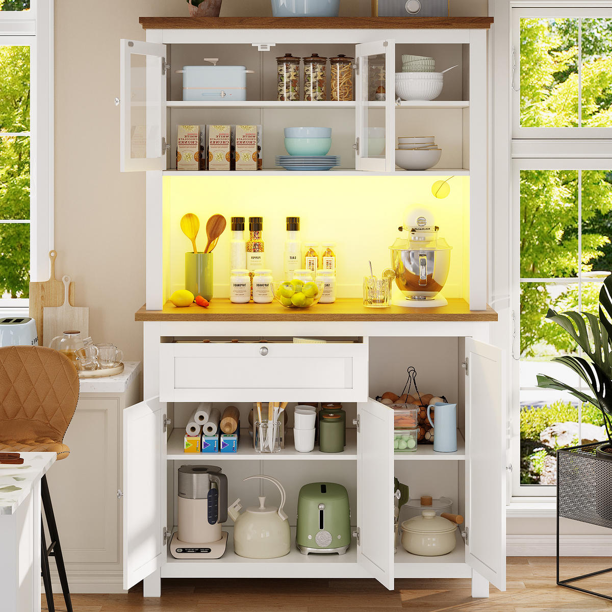 GESCHIRRSCHRANK aus MDF 104x40x180cm in Weiß mit App-LED & Anti-Kipp - Weiß, Holzwerkstoff (104/180/40cm) - Modfu