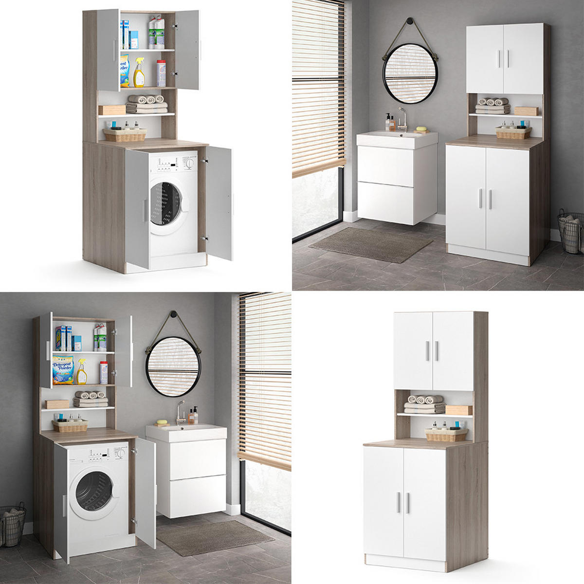 WASCHMASCHINENSCHRANK Liana Sonoma 70.5 x 190.5 cm - Weiß/Sonoma Eiche, Holzwerkstoff (70.5/190.5/70cm) - Vicco