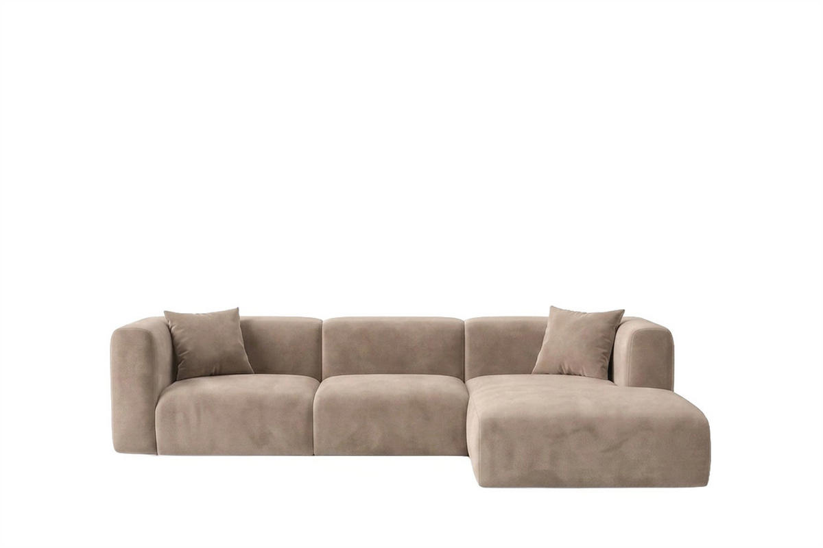 ECKSOFA L-Form, Velvet-Stoff Bluvel, Latte, Rechts, GRETA - Hellbraun, Holz (318/179cm) - Kaiser Möbel