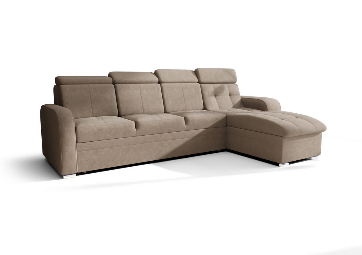 ECKSOFA KONGO RBN10, Eckcouch in L-Form mit Schlaffunktion, Farbe: Beige, Velourstoff, Ottomane Rechts - Beige, Textil (315/169cm) - O-Sofa