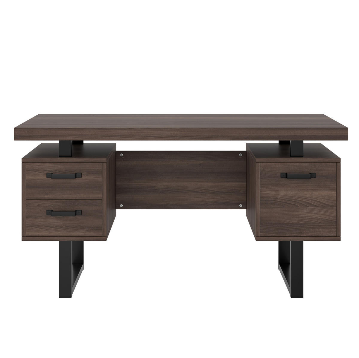 SCHREIBTISCH 135/54/76 cm dunkelbraun mit geräuschlosen Schubladen und Ablagefach - Dunkelbraun, Holzwerkstoff (135/54/76cm) - OKWISH