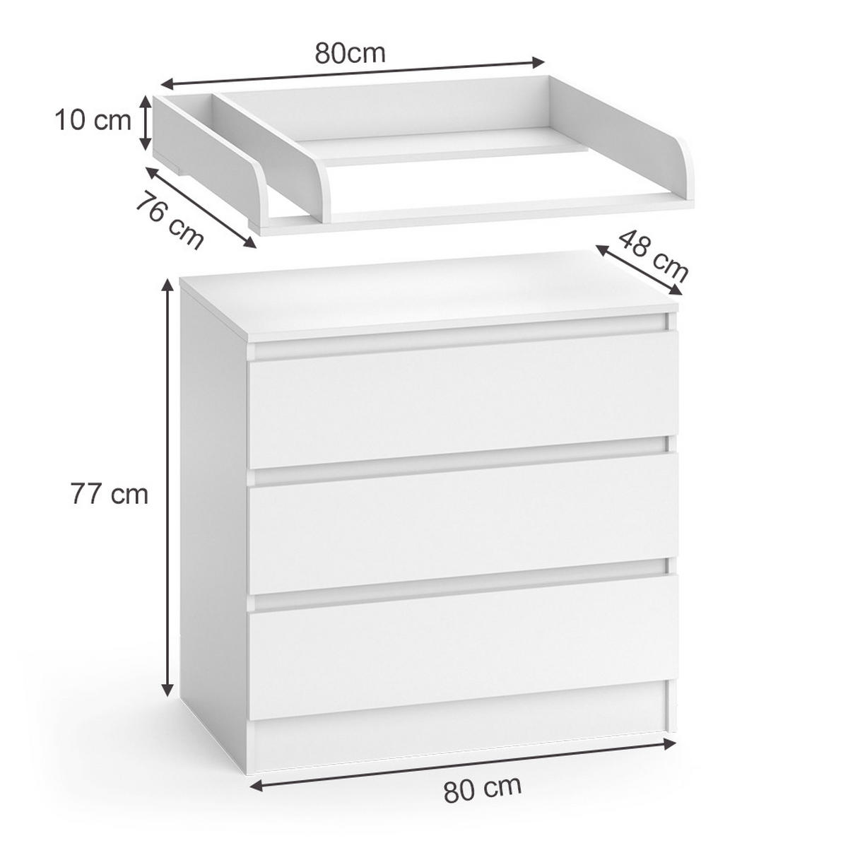 WICKELKOMMODE Emma Weiß 80 x 85.4 cm mit 3 Schubladen - Weiß, Holzwerkstoff (80/87/76cm) - Vicco