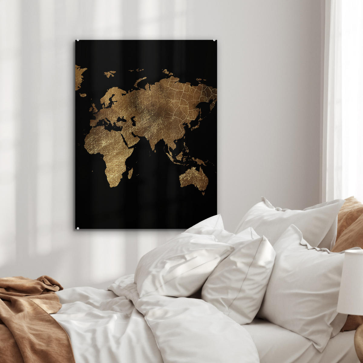 ACRYLGLASBILD Weltkarte - Gold - Luxus - Erde - Schwarz 60x80 cm - Goldfarben, Glas (60/80cm) - MuchoWow