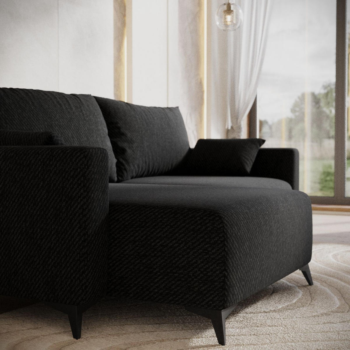 ECKSOFA NUVIO mit Schlaffunktion Schwarz im Neve Stoff - Schwarz, Holz/Holzwerkstoff (239/148cm) - AltaBeds