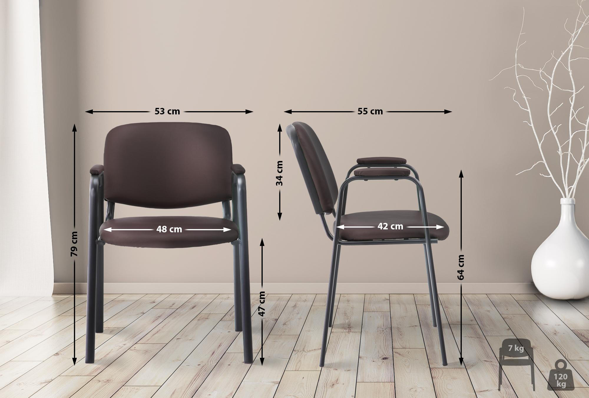 BESUCHERSTUHL Lederlook braun - Schwarz/Braun, Textil/Metall (53/79/55cm) - CLP