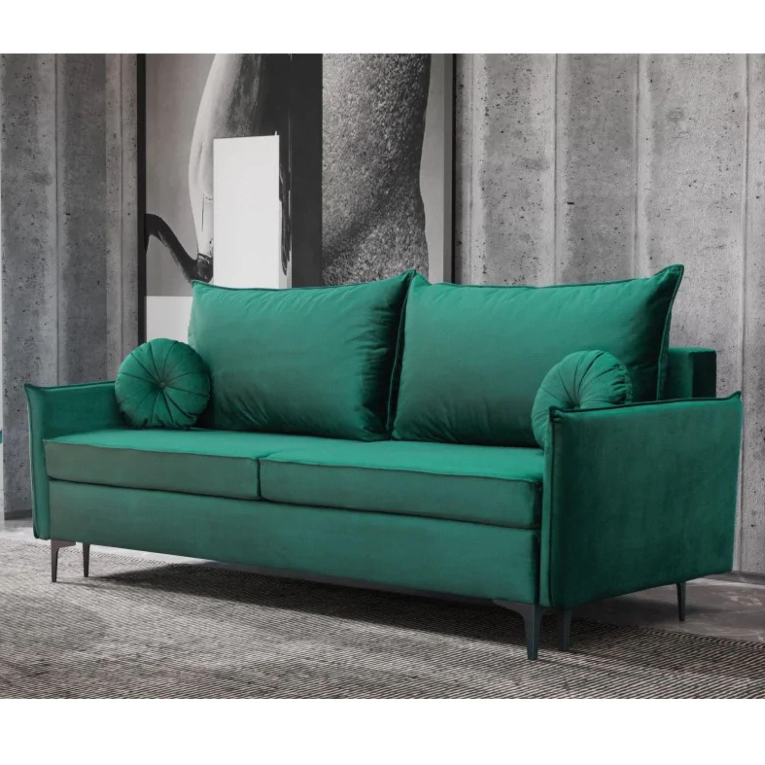 SCHLAFSOFA LEA, Sofa mit Schlaffunktion und Bettkasten, Farbe: Grün, Veloursstoff - Grün, Textil (215/96/94cm) - Sepro Meble