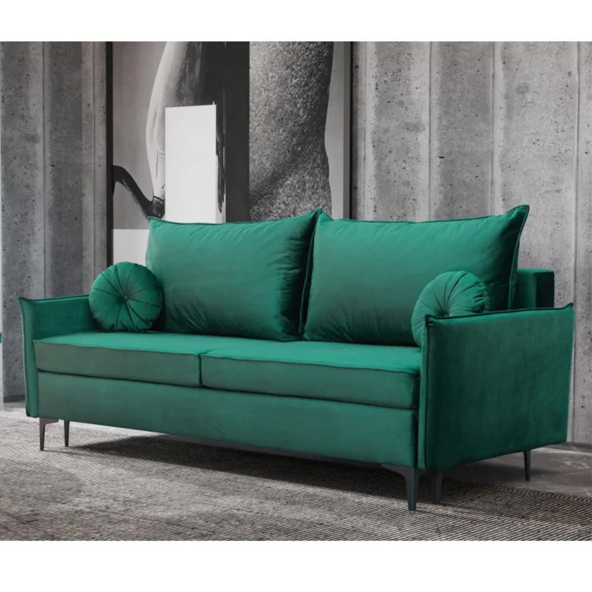SCHLAFSOFA LEA, Sofa mit Schlaffunktion und Bettkasten, Farbe: Grün, Veloursstoff - Grün, Textil (215/96/94cm) - Sepro Meble