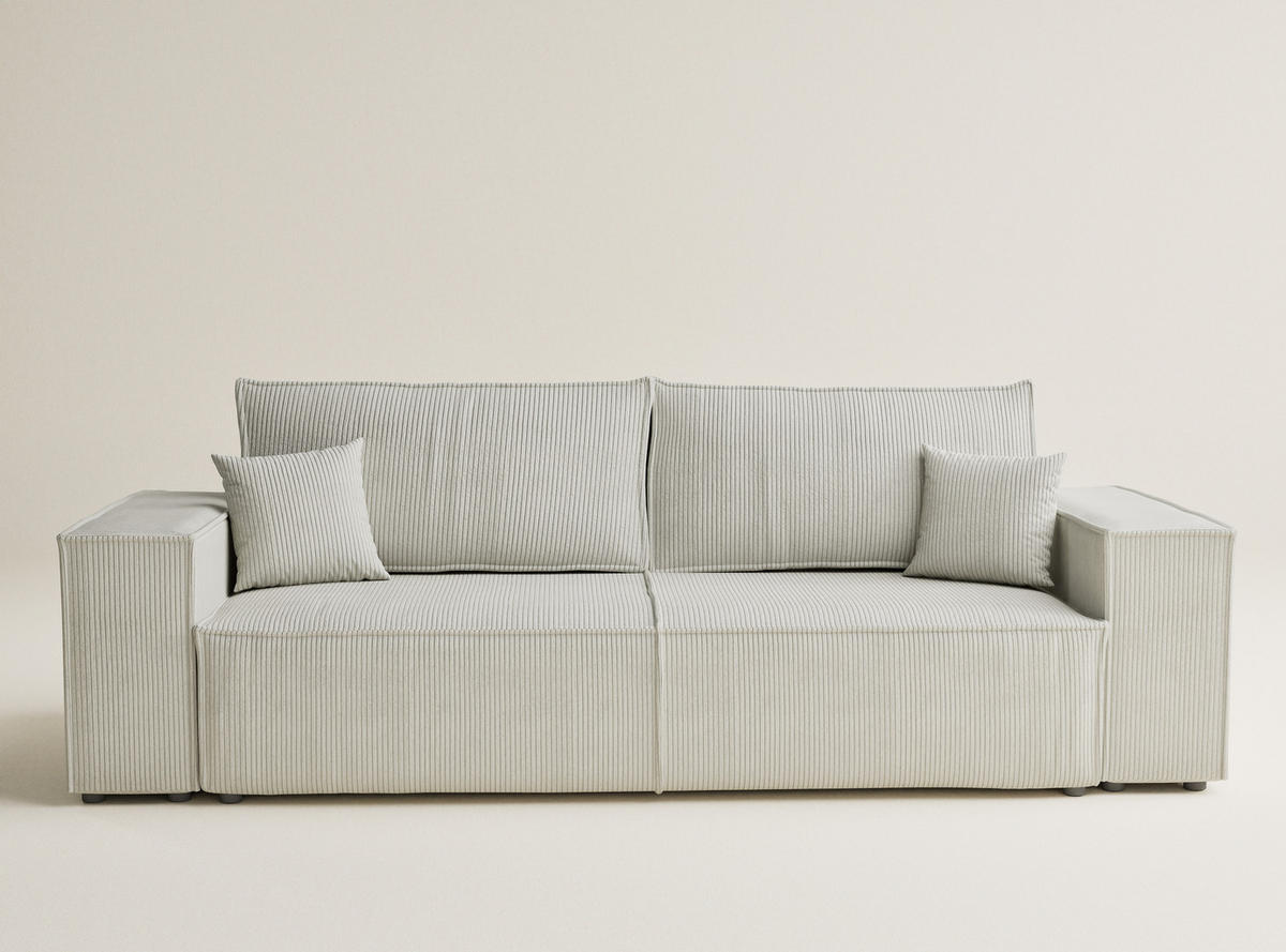 SOFA MIT SCHLAFFUNKTION Milos Creme Samtstoff - Creme/Schwarz, Holz/Holzwerkstoff (255/70/105cm) - Maison de Reve