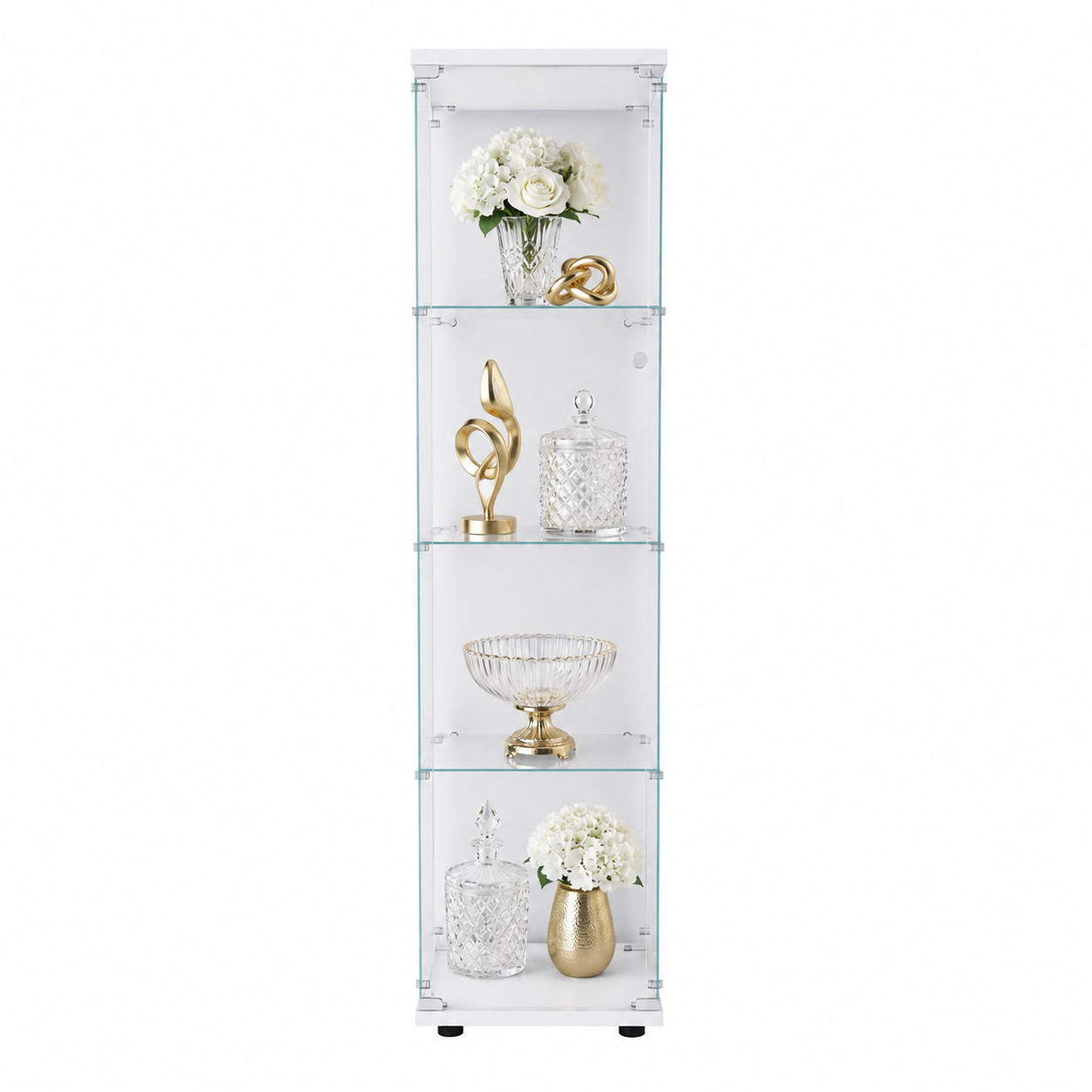 VITRINE,TRANSPARENT, 4-stufig, Weiß Rahmen, staubdichte Glaswände ohne LED - Weiß, Glas (42.5/164/36.5cm) - Joyfair