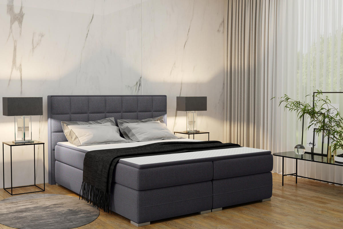 BOXBETT DAMALO, Stoff Sawana 180x200 cm Graphit - Anthrazit, Holz (200/200cm) - Kaiser Möbel