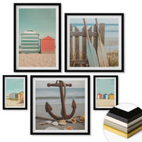 WANDBILDER 5er-Set - 50x50 cm & 20x30 cm & 40x60 cm Schwarzer Rahmen - Bunte Häuser, Strand, Sonne - Schwarz, Kunststoff (40/60cm) - ArtPrintCave