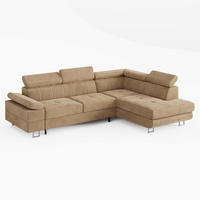 ECKSOFA CAROLINE Rechts Beige Velours-Stoff mit Schlaffunktion und Bettkasten - Chromfarben/Beige, Textil (253/190cm) - Barchello