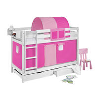 ETAGENBETT JELLE 90x200 cm rosa - Hochbett - inkl. Vorhang und 2 Lattenrosten - Weiß, Holz - Lilokids