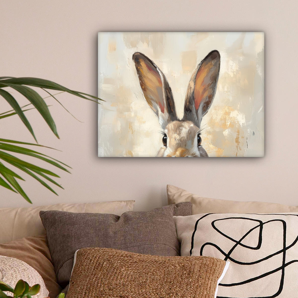 LEINWANDBILD Hase - Ohren - Braun Wandbild 40x30 cm - Beige, Textil (40/30cm) - MuchoWow