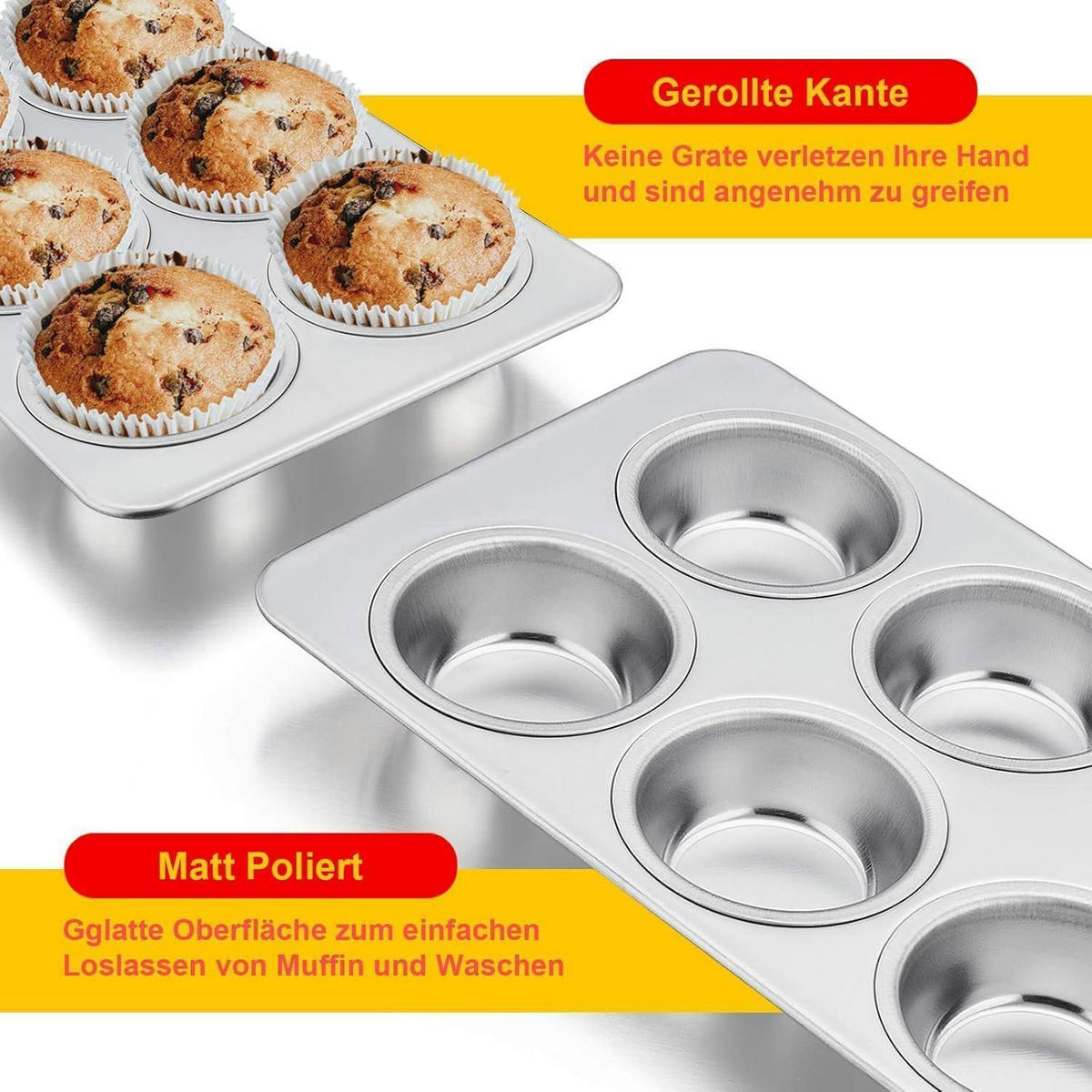 MUFFINBLECH 2er-Pack 6er-Muffin-Set 29 x 18 cm Edelstahl - Silberfarben, Metall (18/3/3cm)