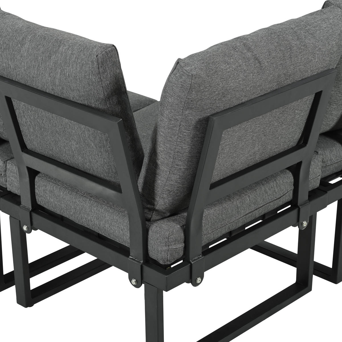 GARTENMÖBEL-SET, Eckstellung, Neigung bis 55°, 2 Couchtische, Grau/Schwarz - Grau, Textil - FLIEKS