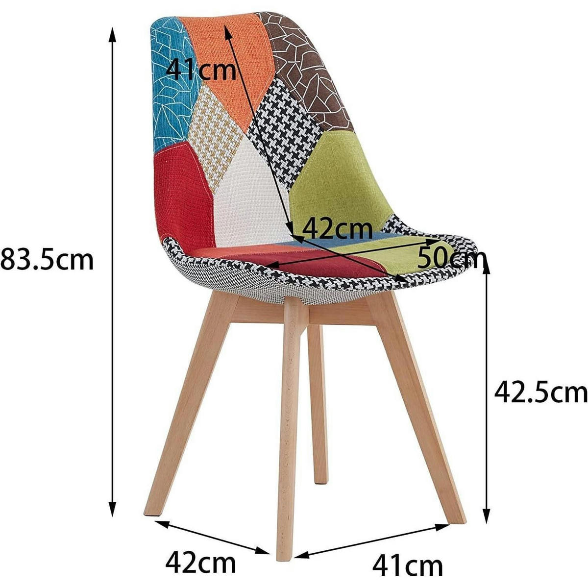 ESSZIMMERSTUHL 2-teiliges Set Patchwork Rot Massivholzbeine - Multicolor, Textil (49/83/42cm)