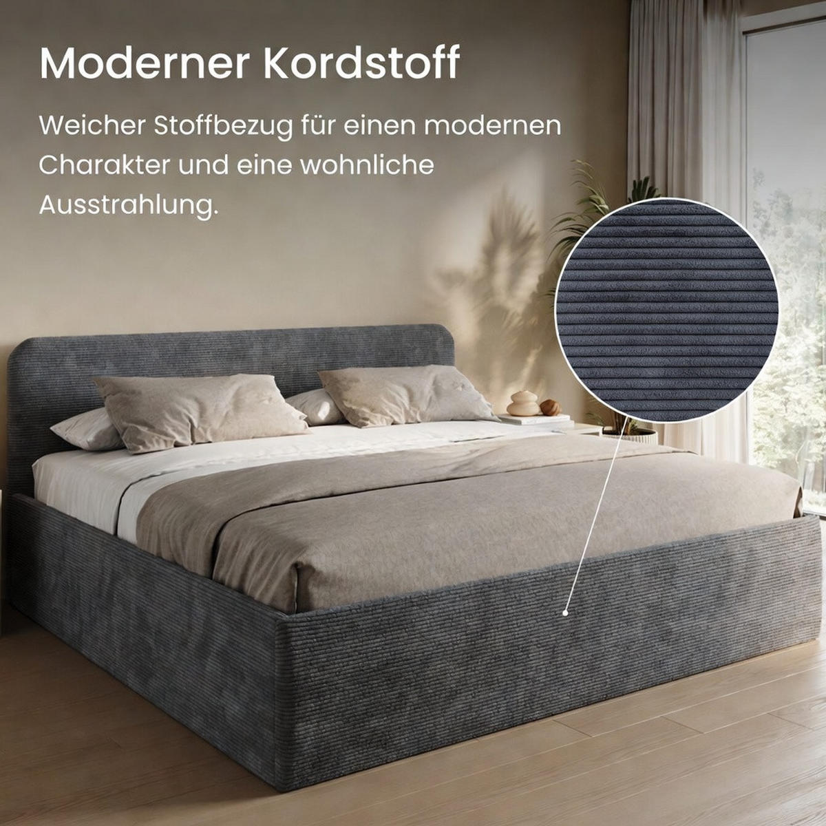 POSLTERBETT 200x200 cm in Anthrazit - Anthrazit, Holzwerkstoff/Textil (200/200cm) - Home Collective