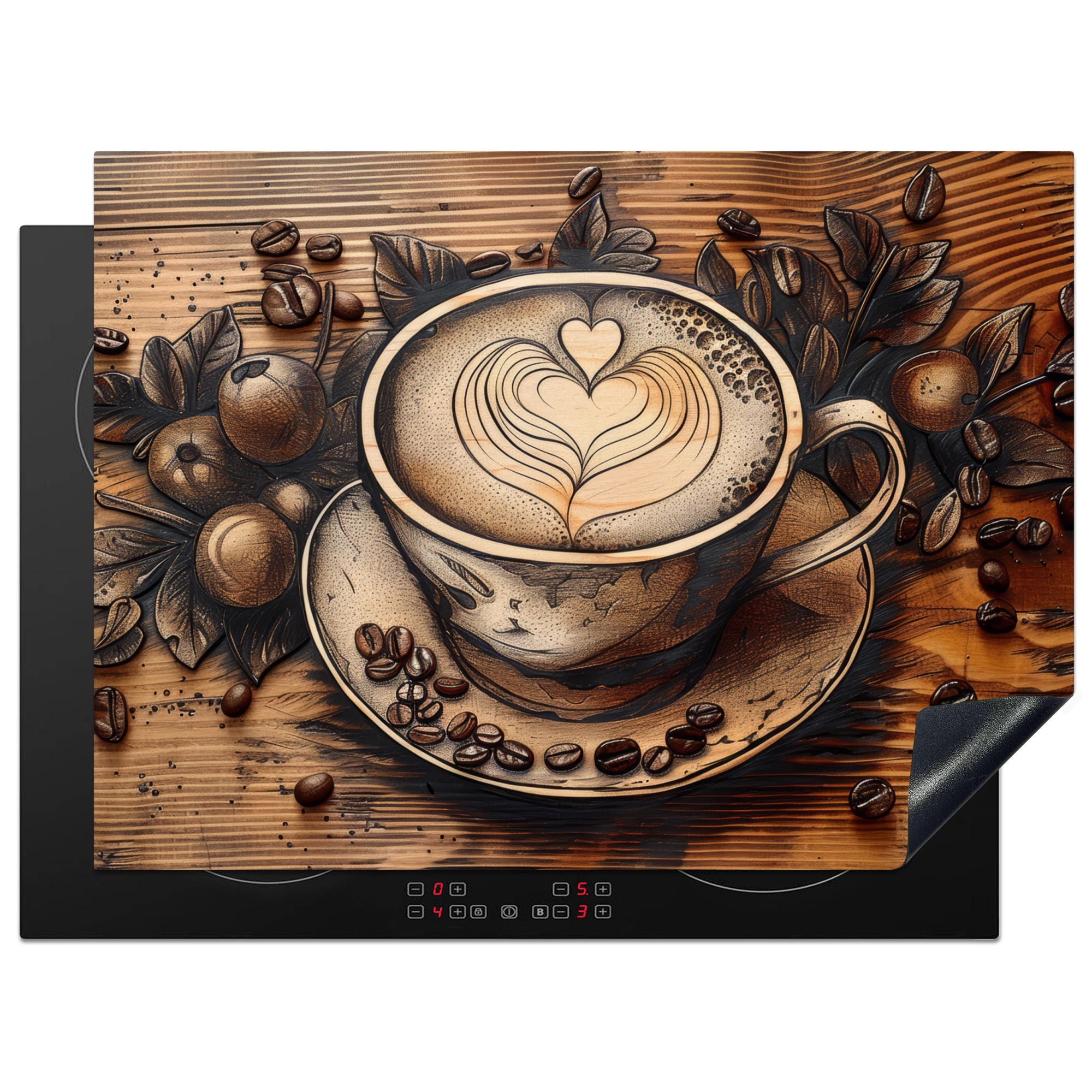HERDABDECKPLATTE Kaffee - Vintage - Braun - Tasse - Holz 71x52 cm - Cappuccino, Kunststoff (71/0.2/52cm) - MuchoWow