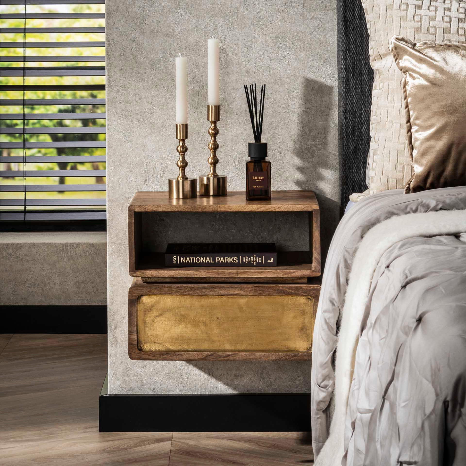 NACHTTISCH Messing Braun 30/40/33 cm - Braun, Holz (40/33/30cm) - Hoyz Collection