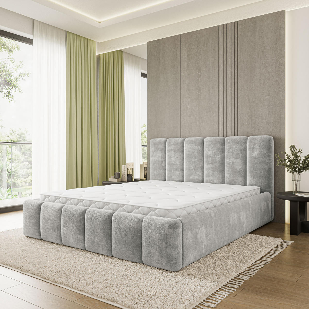 POLSTERBETT ATTORA LM 160x200 cm mit Bettkästen - Hellgrau - Hellgrau, Holz (160/200cm) - MASSENO