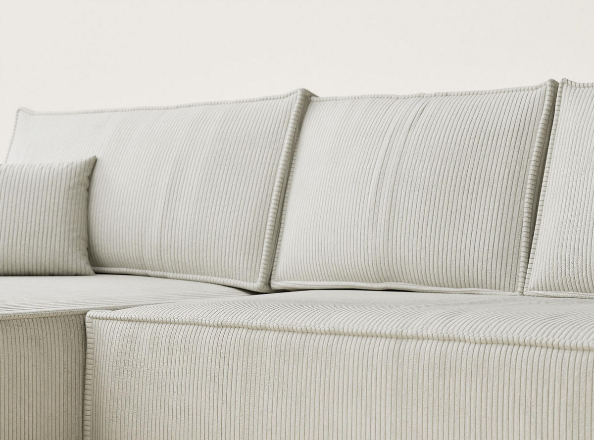 ECKSOFA MIT SCHLAFFUNKTION Maze Creme Samtstoff - Creme/Schwarz, Holz/Holzwerkstoff (294/185cm) - Maison de Reve