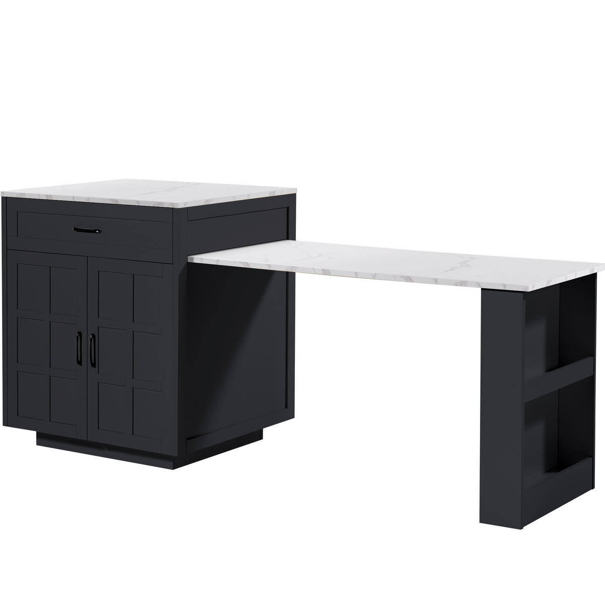 AUSZIEHBARER Bartisch aus MDF mit Stauraum, 133-202/70/93,5 cm, Schwarz - Schwarz, Holzwerkstoff (70/93.5/133cm) - Redom