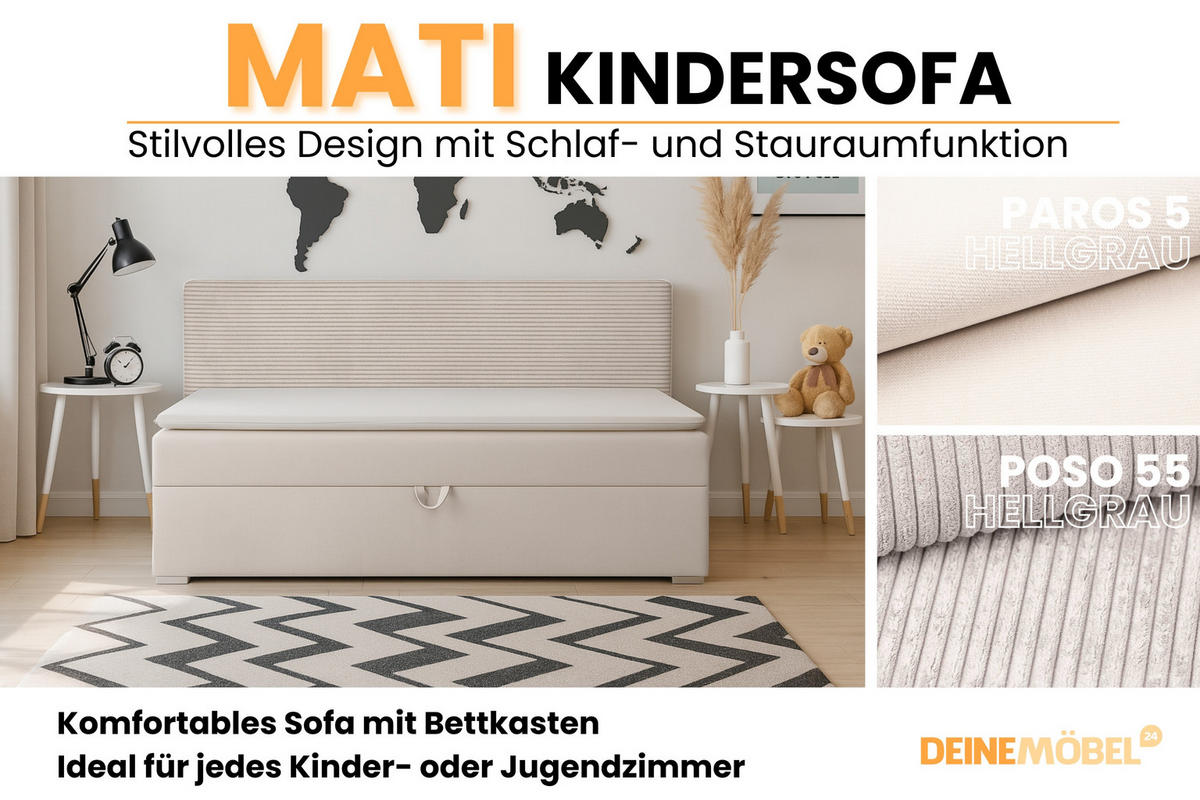 BOXBETT MATI 90/200 Ecru mit Taschen-Federkernmatratze H4 - Ecru, Holz/Holzwerkstoff (90/200cm) - Deine Möbel 24