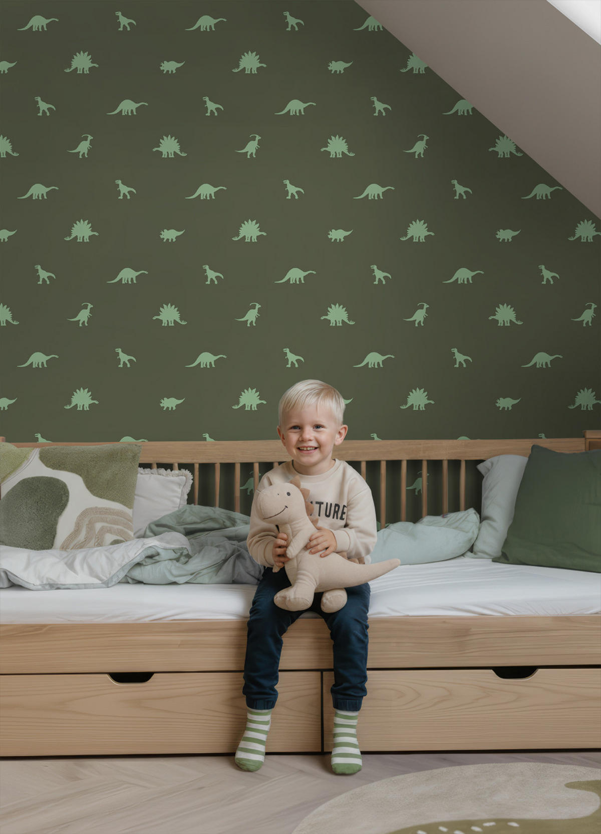 TAPETE Dinosaurier 50 x 900 cm - Grün, Papier (50/0.1cm) - ESTAhome