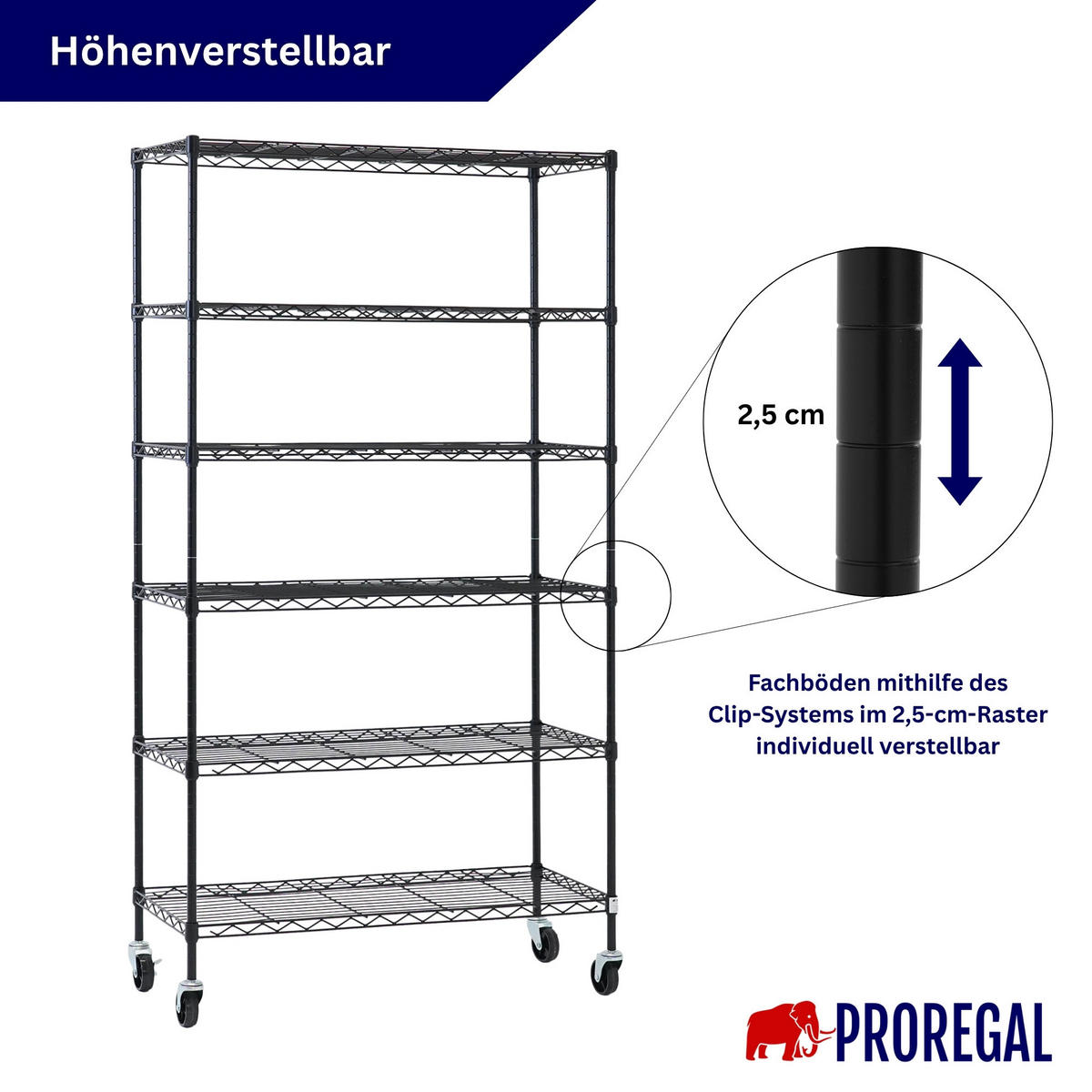 GITTERREGAL 2er - Set HADES mit Rollen & 6 Gitterböden Metall 160x90x40cm Schwarz - Schwarz, Metall (90/160/40cm) - PROREGAL
