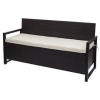 POLY-RATTAN 3ER SITZBANK Braun, Cremeweiß - Braun/Weiß, Kunststoff (164/87/57cm) - MCW
