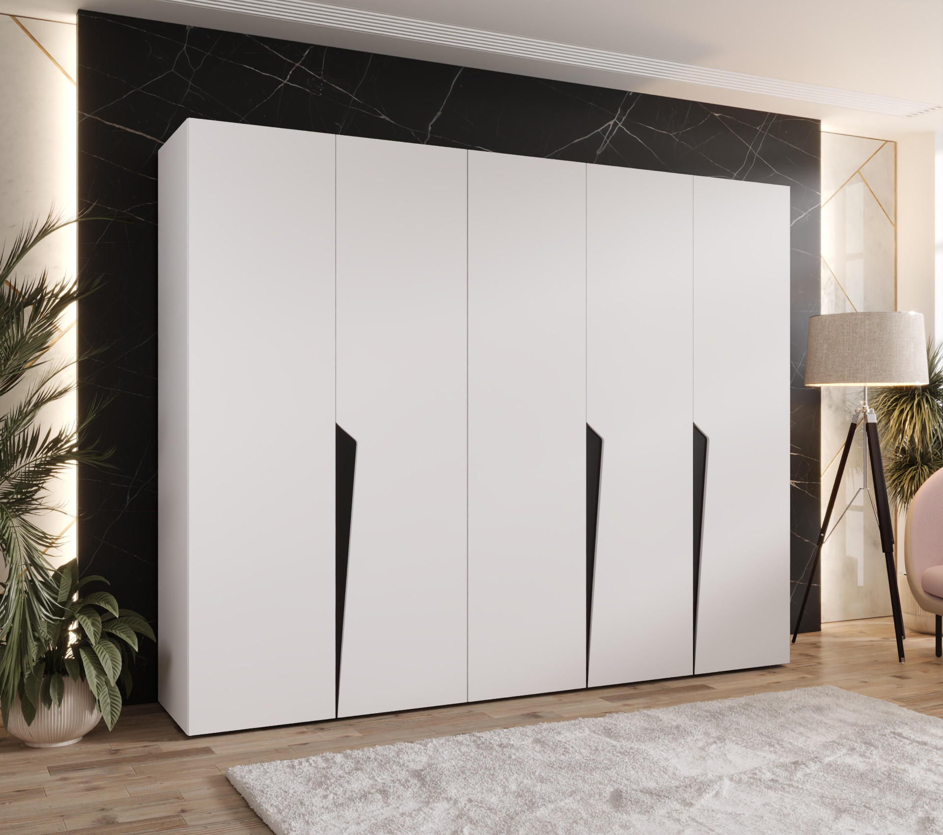 DREHTÜRENSCHRANK 202/250/52 5-türig - Schwarz/Weiß, Holz/Metall (250/202/52cm) - Abiks Möbel