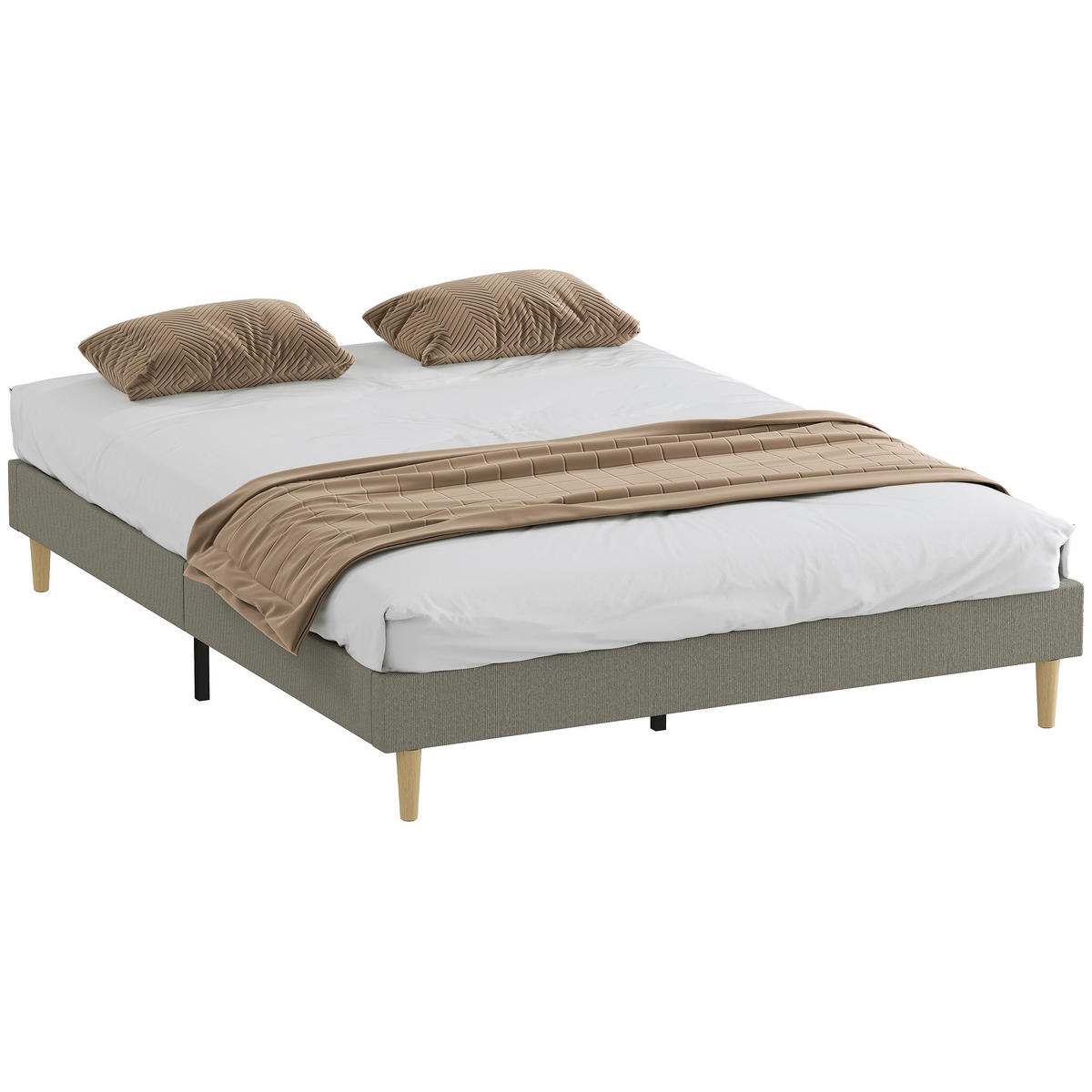 BETT 160x200 cm DE-14652 mit gepolstertem Rippenvelours Grau - Grau, Textil (160/200cm) - ComfortXL