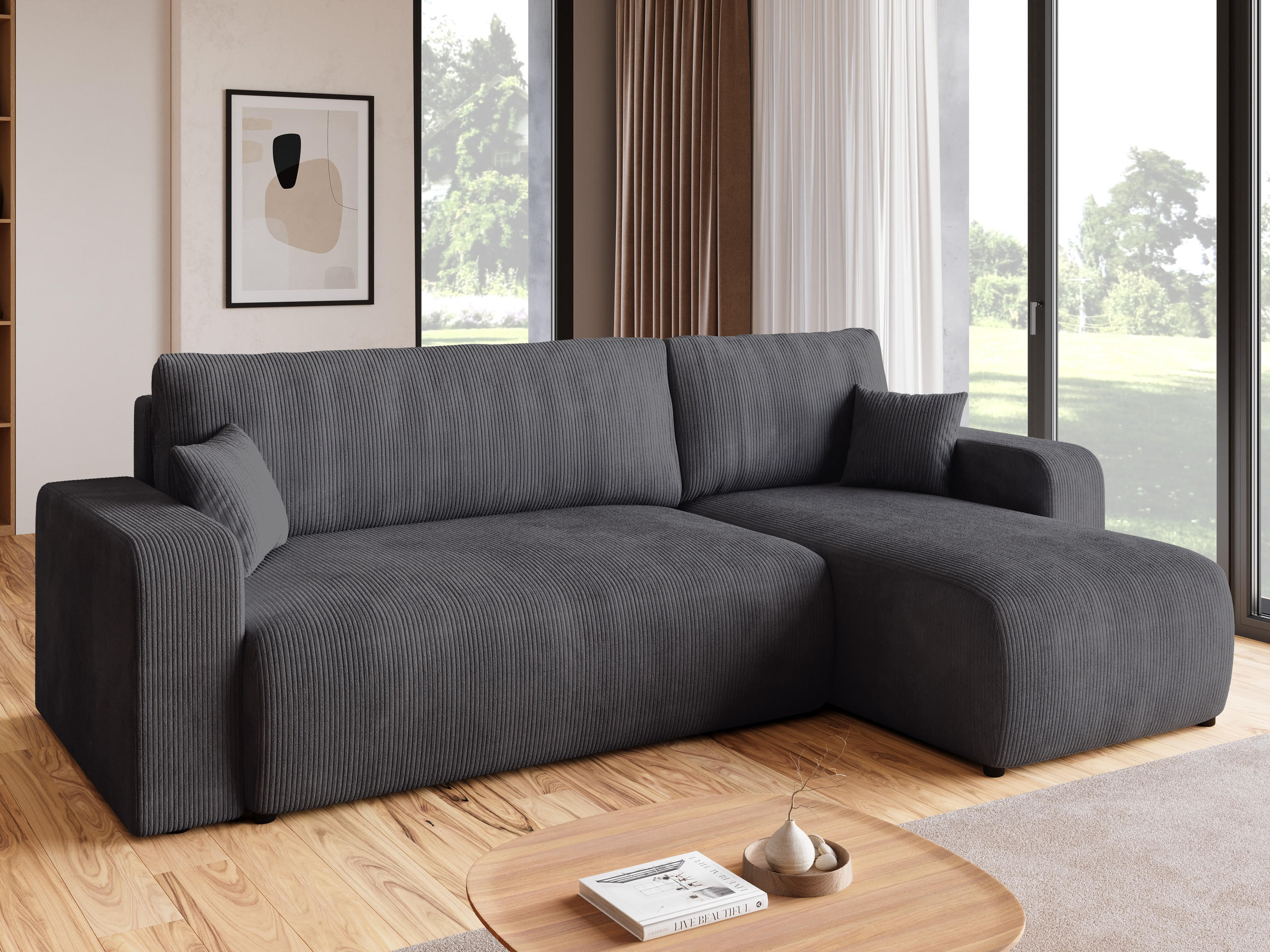 ECKSOFA PUMI mit Schlaffunktion Grau Cord - Grau, Textil (244/148cm) - Bromarkt