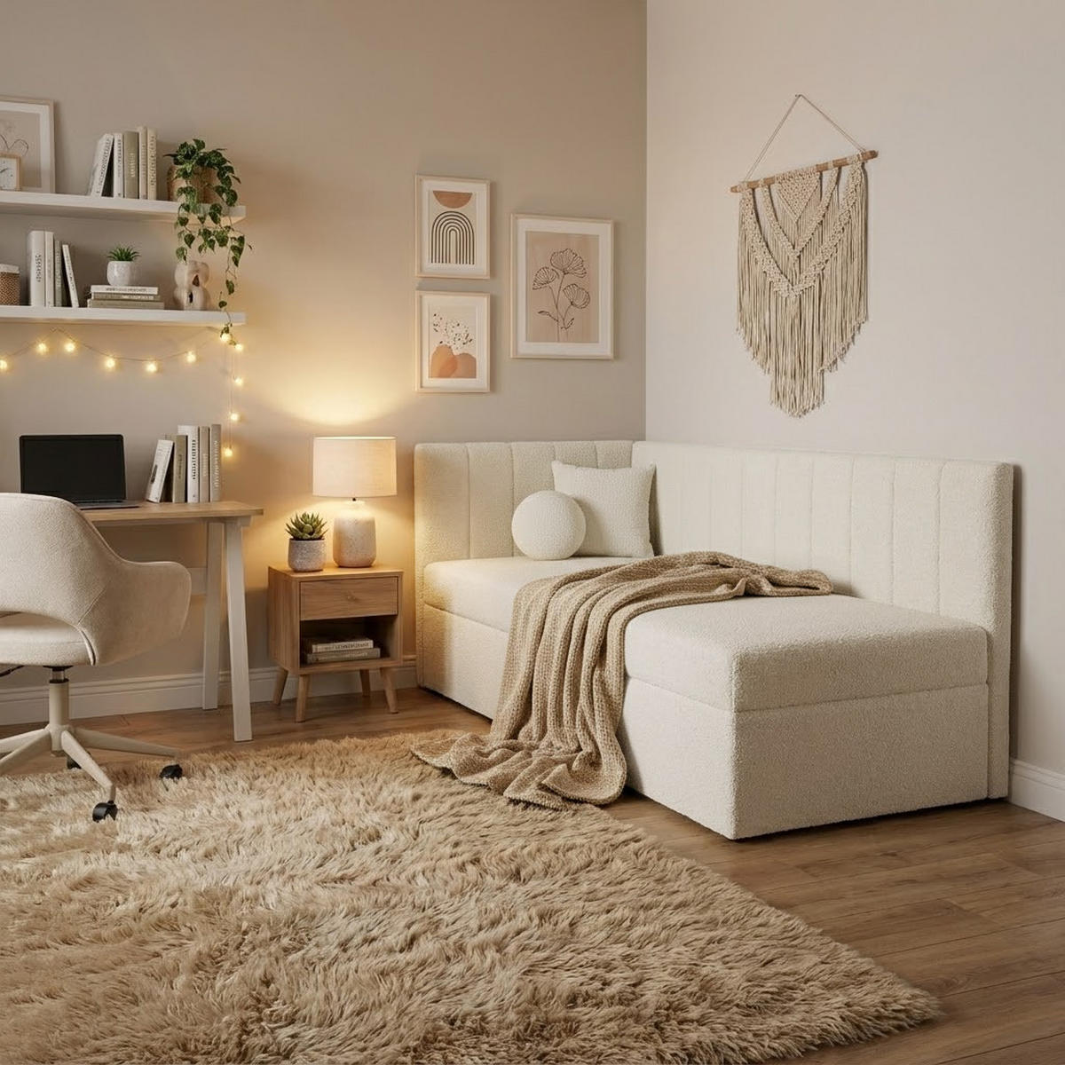SCHLAFSOFA Rafi, Eckbett mit Bettkasten, 90x200 cm, Beige - Beige, Textil (209/94/102cm) - Beautysofa