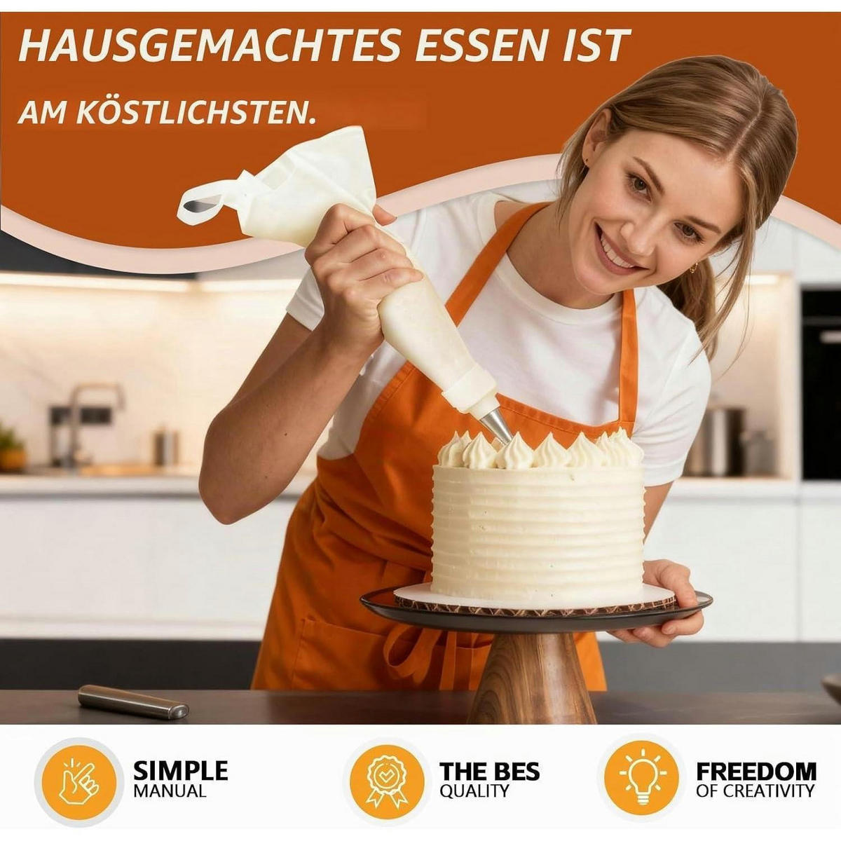 SPRITZBEUTEL Set 9-teilig mit 6 Edelstahl-Tüllen - Weiß, Kunststoff (23/12.8/39cm)