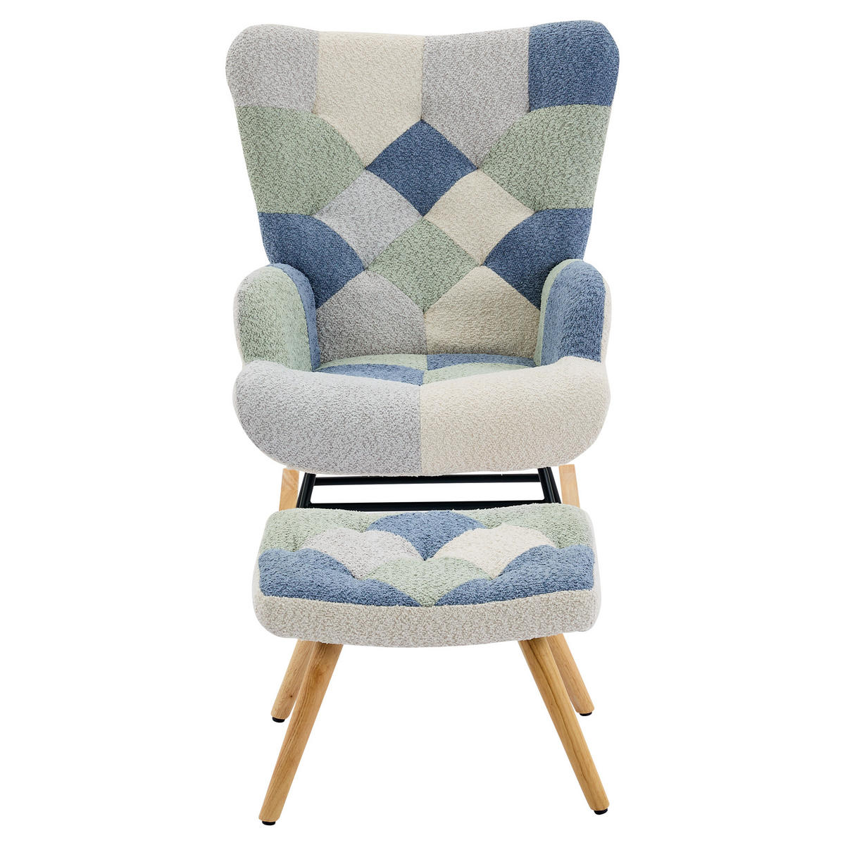 SCHAUKELSTUHL 84/68/91 cm Beige-Blau mit Fußhocker - Multicolor, Textil (68/91/122cm) - Oxeza