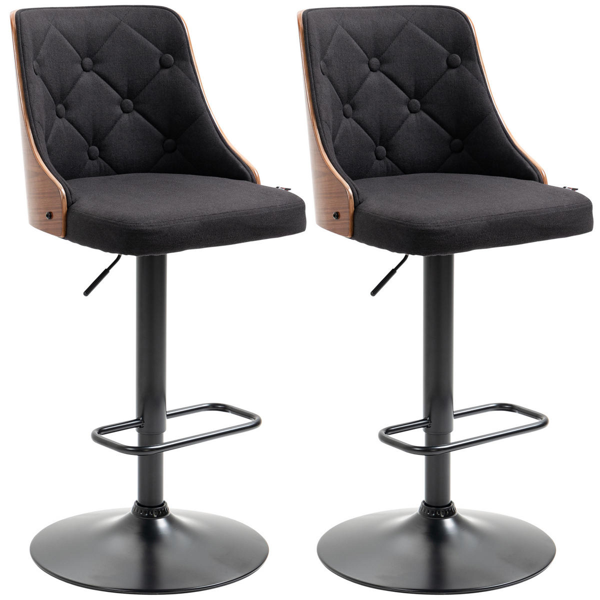 BARHOCKER 2er-Set DE-14730 höhenverstellbar & schwenkbar mit Fußstütze - Schwarz, Metall (53/113/48cm) - ComfortXL