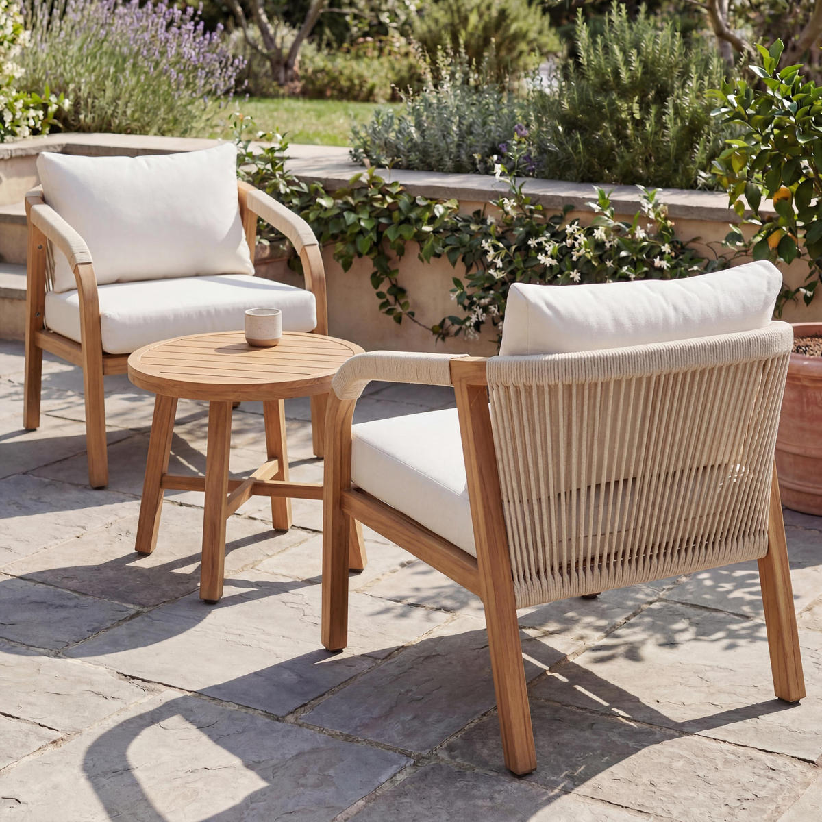 LOUNGE-SET Braun, Cremeweiß - Creme/Braun, Metall - MCW