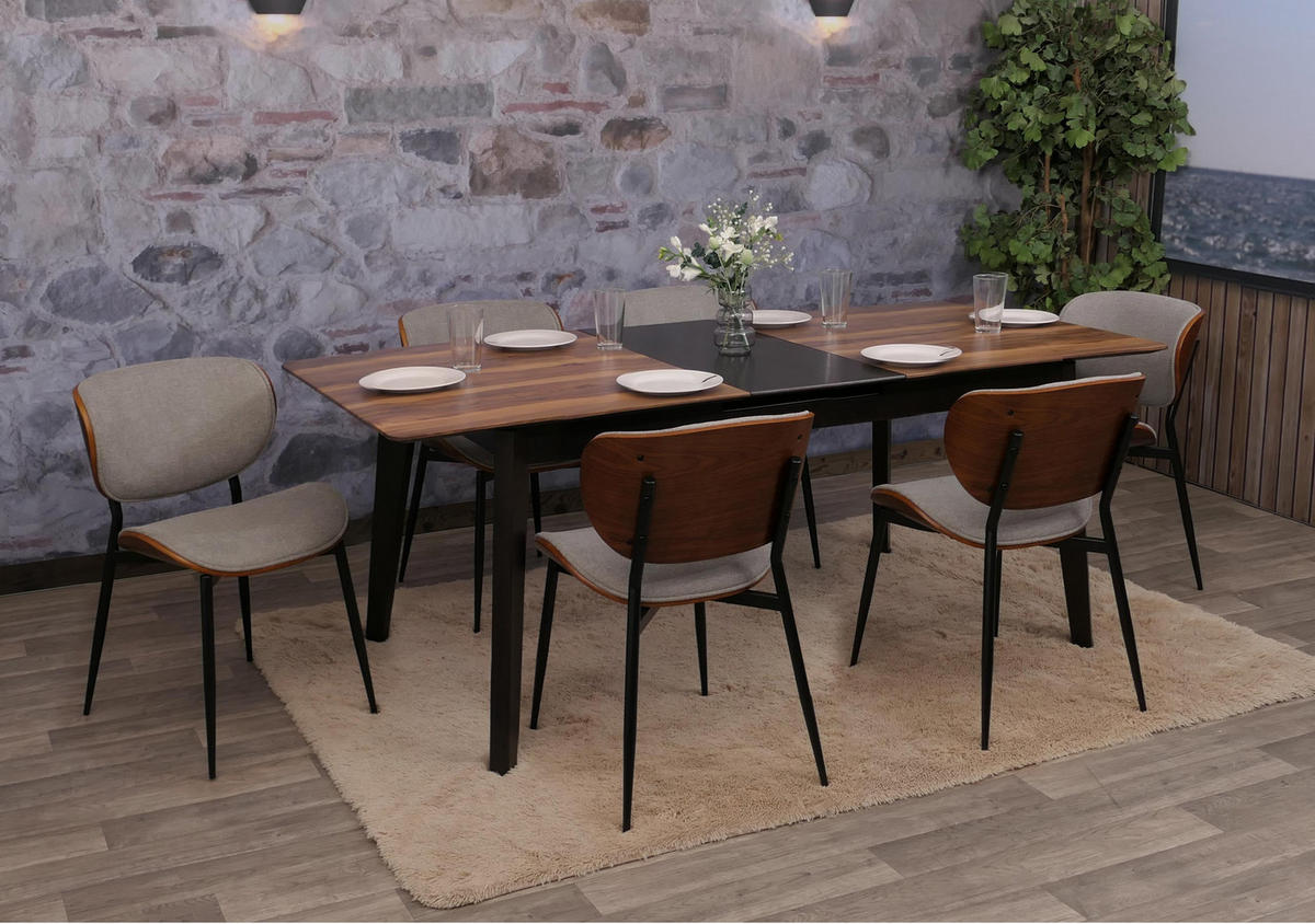 ESSZIMMERSTUHL Walnuss Dekor, Hellgrau - Walnussfarben/Hellgrau, Textil (51/80/55cm) - MCW