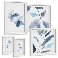 BILDER SET 5er Set - 50x50 cm & 20x30 cm & 40x60 cm Weißer Rahmen - Minimalistische blaue Blumen - Weiß, Kunststoff (40/60cm) - TULUP