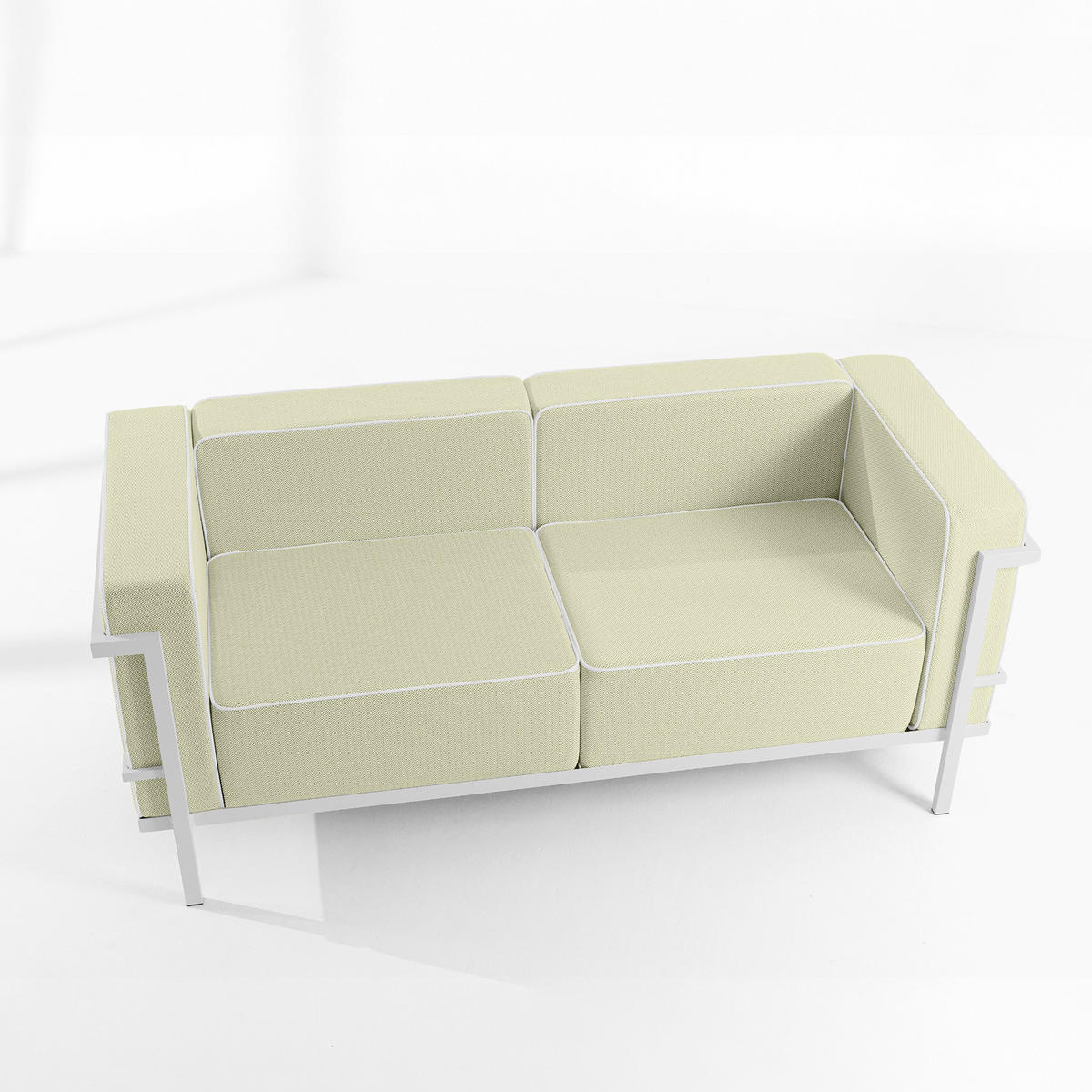 GARTENLOUNGE-SET TRIGLO 4-tlg., 1x Tisch, 2x Sessel, 1x Sofa 2-Sitzer, Modern, Weiß - Weiß/Hellgrün, Glas/Textil - KONSIMO®