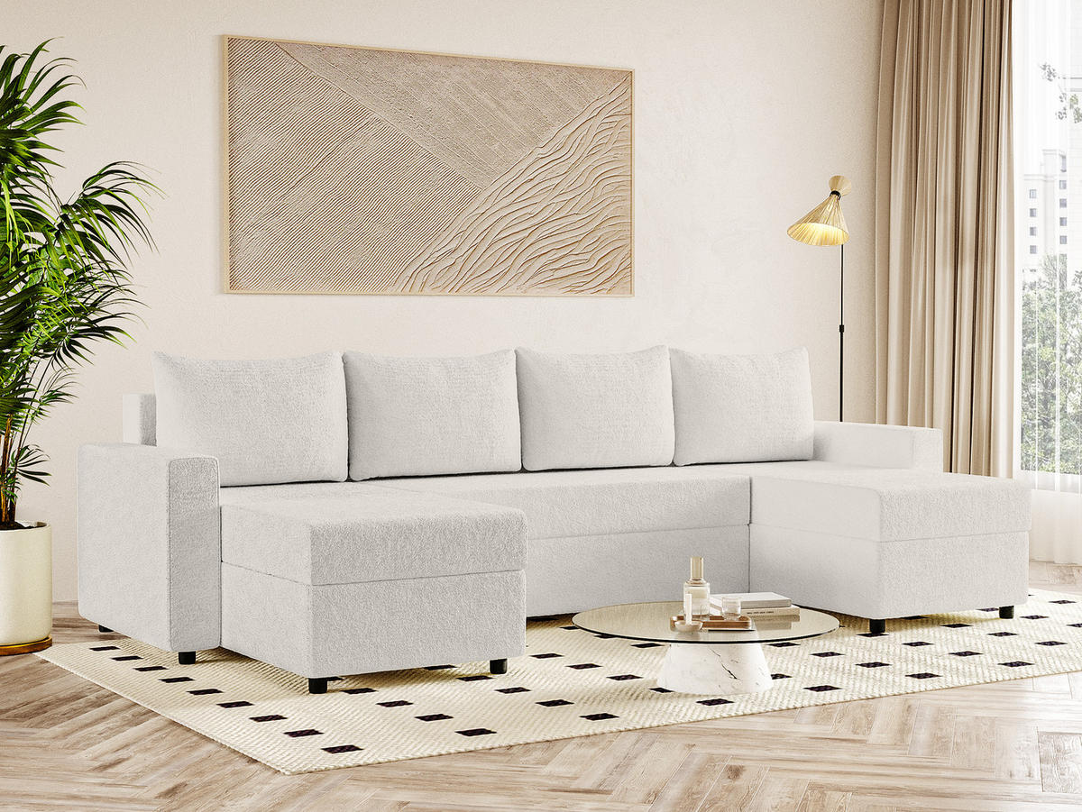 WOHNLANDSCHAFT Goka U mit Schlaffunktion, Weiß - Weiß, Textil (298/72/146cm) - Fedve