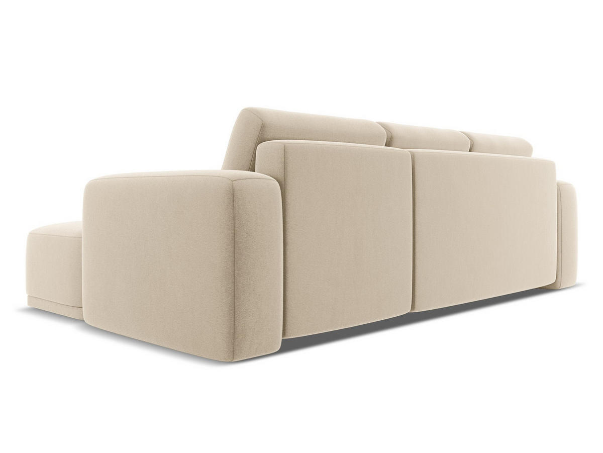 ECKSOFA mit Schlaffunktion Samt Stoff Beige - Beige/Creme, Kunststoff/Textil (258/160cm) - Makamii