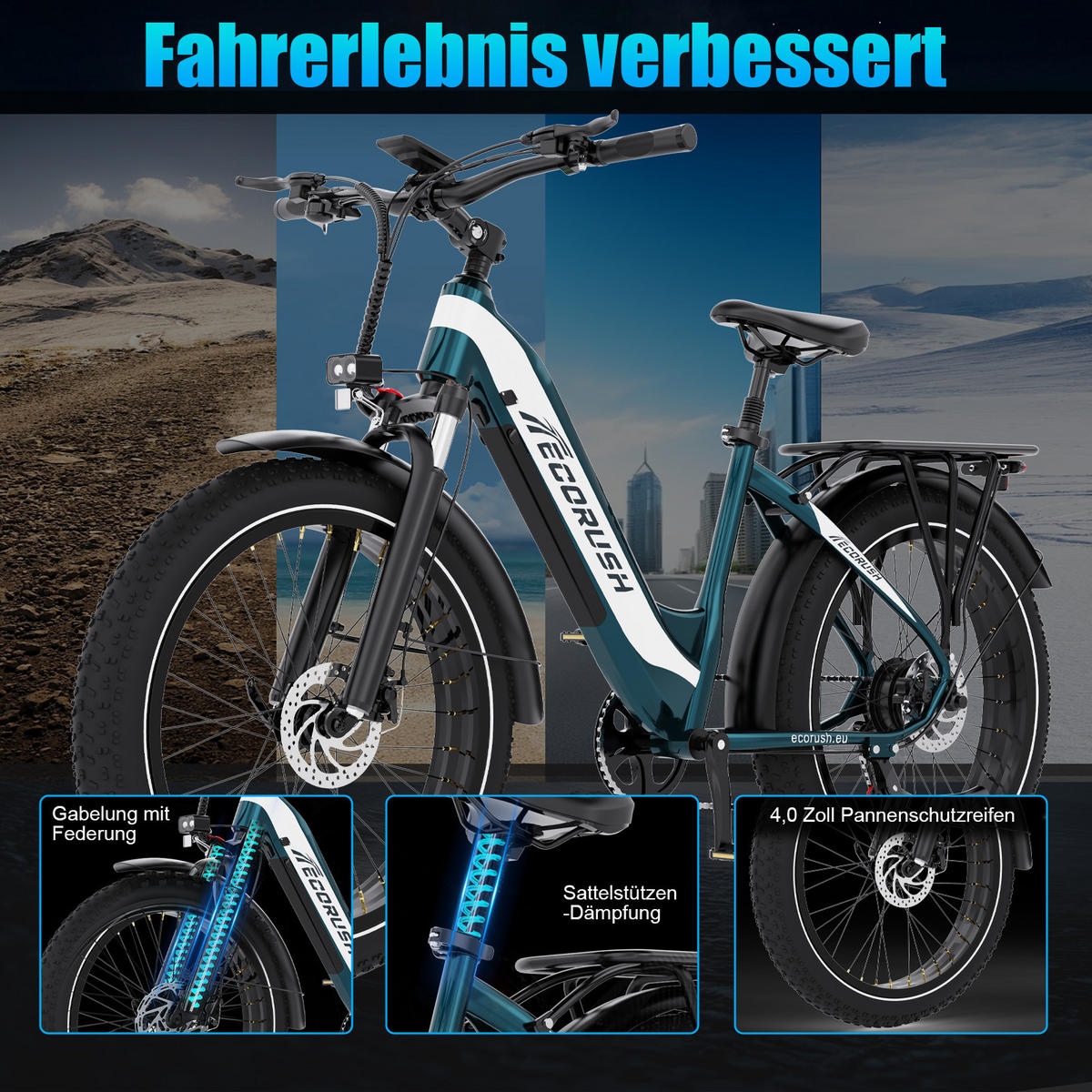 E-BIKE R3 48V-Akku mit 150 km Reichweite 3 Entsperrmethoden - Grün, Metall (87cm) - ECORUSH
