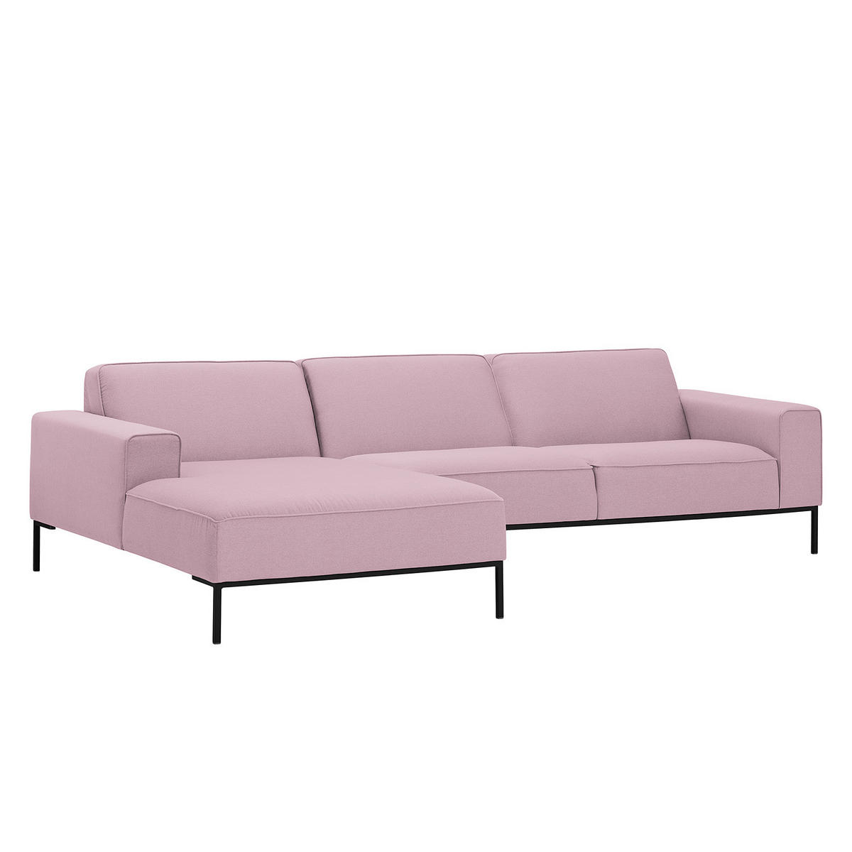 ECKSOFA mit Longchair - Webstoff - Schwarz/Rosa, Textil (285/168cm) - home24