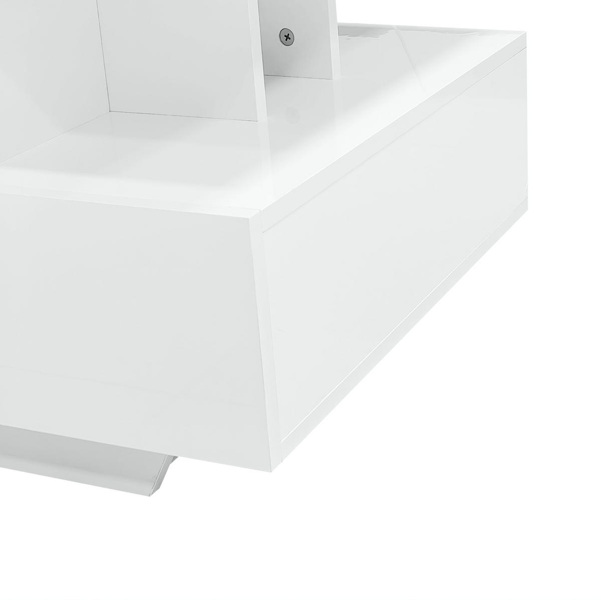 COUCHTISCH aus Spanplatte 90x55x41 cm Weiß mit LED-Beleuchtung, 2 Schubladen und Hochglanz-Optik - Weiß, Holzwerkstoff (90/55/41cm) - Modfu